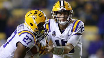 Myles Brennan, Lanard Fournette, LSU Tigers. (Photo by Jonathan Bachman/Getty Images)