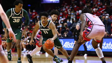 The Spartans look to complete a season sweep of Wisconsin tonight at 7:00 PM EST Photo by Rich Schultz/Getty Images)
