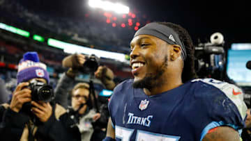 NASHVILLE, TN - DECEMBER 6: Derrick Henry #22 of the Tennessee Titans shakes hands with members of the Jacksonville Jaguars after the game at Nissan Stadium on December 6, 2018 in Nashville, Tennessee. (Photo by Wesley Hitt/Getty Images)