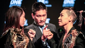 Angela Lee vs. Xiong Jing Nan face off ahead of their ONE: Century headlining bout (photo by Amy Kaplan/FanSided)