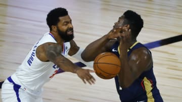 Marcus Morris Sr. #31 of the LA Clippers strips the ball from the hands of Zion Williamson #1 of the New Orleans Pelicans (Photo by Kevin C. Cox/Getty Images)