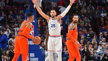 Ben Simmons, Russell Westbrook, OKC Thunder (Photo by Jesse D. Garrabrant/NBAE via Getty Images)