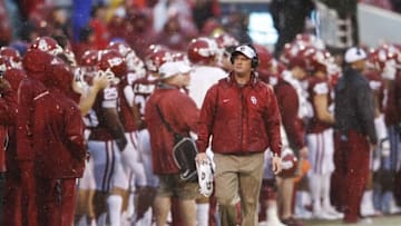 Nov 22, 2014; Norman, OK, USA; Oklahoma Sooners running backs coach Cale Gundy during the game against the Kansas Jayhawks at Gaylord Family - Oklahoma Memorial Stadium. Mandatory Credit: Kevin Jairaj-USA TODAY Sports