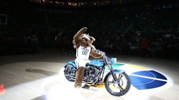 SALT LAKE CITY, UT - DECEMBER 3: Utah Jazz mascot Jazz Bear entertains the crowd before the game against the Denver Nuggets on December 3, 2016 at EnergySolutions Arena in Salt Lake City, Utah. NOTE TO USER: User expressly acknowledges and agrees that, by downloading and or using this Photograph, User is consenting to the terms and conditions of the Getty Images License Agreement. Mandatory Copyright Notice: Copyright 2016 NBAE (Photo by Melissa Majchrzak/NBAE via Getty Images)