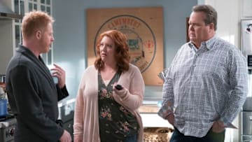 MODERN FAMILY - "A Moving Day" - Claire and Phil aren't convinced that Haley and Dylan can make it on their own as they move them into their new apartment before the baby arrives. Meanwhile, Pameron gets out of prison early and has a bone to pick with Mitchell, on "Modern Family," WEDNESDAY, JAN. 9 (9:00-9:31 p.m. EST), on The ABC Television Network. (Ron Tom/ABC via Getty Images)JESSE TYLER FERGUSON, DANA POWELL, ERIC STONESTREET