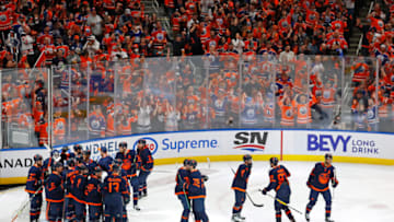 Edmonton Oilers celebrate series win against the LA Kings. Mandatory Credit: Perry Nelson-USA TODAY Sports
