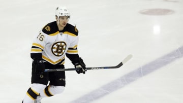 Dec 18, 2015; Pittsburgh, PA, USA; Boston Bruins center Alexander Khokhlachev (76) skates during pre-game before playing the Pittsburgh Penguins at the CONSOL Energy Center. Mandatory Credit: Charles LeClaire-USA TODAY Sports