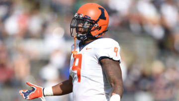 EAST HARTFORD, CT - SEPTEMBER 07: Illinois Fighting Illini wide receiver Josh Imatorbhebhe (9) reacts to a call during the game between the UConn Huskies and the Illinois Fighting Illini on September 7, 2019 at Rentschler Field in East Hartford, CT. (Photo by Williams Paul/Icon Sportswire via Getty Images)