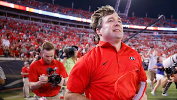 JACKSONVILLE, FL - OCTOBER 28: Georgia Bulldogs head coach Kirby Smart celebrates after a game against the Florida Gators at EverBank Field on October 28, 2017 in Jacksonville, Florida. Georgia defeated Florida 42-7. (Photo by Joe Robbins/Getty Images)