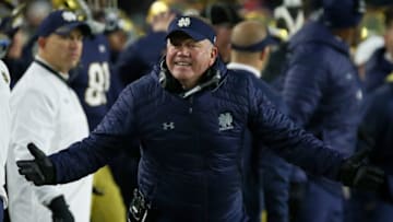 SOUTH BEND, IN - OCTOBER 28: Head coach Brian Kelly of the Notre Dame Fighting Irish reacts in the fourth quarter against the North Carolina State Wolfpack at Notre Dame Stadium on October 28, 2017 in South Bend, Indiana. (Photo by Dylan Buell/Getty Images)
