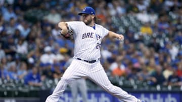 MILWAUKEE, WI - JULY 20: Wade Miley #20 of the Milwaukee Brewers pitches in the first inning against the Los Angeles Dodgers at Miller Park on July 20, 2018 in Milwaukee, Wisconsin. (Photo by Dylan Buell/Getty Images)