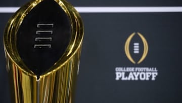 Jan 9, 2016; Phoenix, AZ, USA; General view of the college football playoff trophy during media day at Phoenix Convention Center. Mandatory Credit: Joe Camporeale-USA TODAY Sports