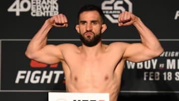 AUSTIN, TX - FEBRUARY 17: Jared Gordon poses on the scale during the UFC Fight Night Weigh-in at the JW Marriott hotel on February 17, 2018 in Austin, Texas. (Photo by Josh Hedges/Zuffa LLC/Zuffa LLC via Getty Images)