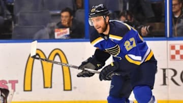 Jan 4, 2016; St. Louis, MO, USA; St. Louis Blues defenseman Alex Pietrangelo (27) skates in the game against the Ottawa Senators during the first period at Scottrade Center. Mandatory Credit: Jasen Vinlove-USA TODAY Sports