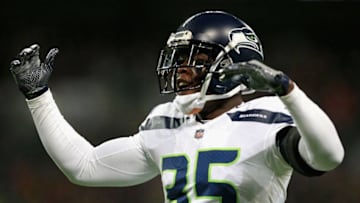 LONDON, ENGLAND - OCTOBER 14: Maurice Alexander of Seattle Seahawks celebrates during the NFL International series match between Seattle Seahawks and Oakland Raiders at Wembley Stadium on October 14, 2018 in London, England. (Photo by James Chance/Getty Images)
