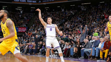 SACRAMENTO, CA - DECEMBER 1: Bogdan Bogdanovic #8 of the Sacramento Kings shoots a three pointer against the Indiana Pacers on December 1, 2018 at Golden 1 Center in Sacramento, California. NOTE TO USER: User expressly acknowledges and agrees that, by downloading and or using this photograph, User is consenting to the terms and conditions of the Getty Images Agreement. Mandatory Copyright Notice: Copyright 2018 NBAE (Photo by Rocky Widner/NBAE via Getty Images)