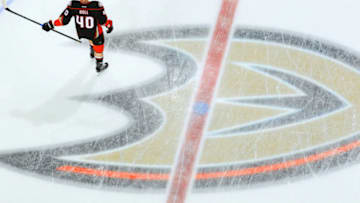 ANAHEIM, CA - NOVEMBER 22: Jared Boll #40 of the Anaheim Ducks skates in warm-ups prior to the game against the New York Islanders on November 22, 2016 at Honda Center in Anaheim, California. (Photo by Debora Robinson/NHLI via Getty Images)