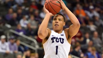 TCU Horned Frogs guard Desmond Bane shoots the ball. (Photo by Ed Zurga/Getty Images)