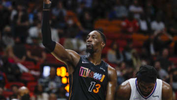 Miami Heat center Bam Adebayo (13) reacts toward the crowd during the fourth quarter of the game(Sam Navarro-USA TODAY Sports)