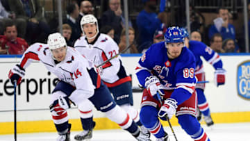 NEW YORK, NEW YORK - NOVEMBER 20: Pavel Buchnevich #89 of the New York Rangers controls the puck during their game against the Washington Capitals at Madison Square Garden on November 20, 2019 in New York City. (Photo by Emilee Chinn/Getty Images)