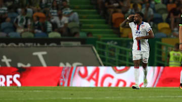 LISBON, PORTUGAL - JULY 23: Lyon's forward Alexandre Lacazette celebrates scoring Lyon«s goal during the Friendly match between Sporting CP and Lyon at Estadio Jose Alvalade on July 23, 2016 in Lisbon, Portugal. (Photo by Carlos Rodrigues/Getty Images)