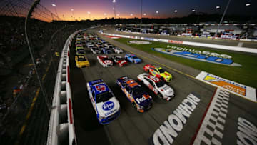 RICHMOND, VA - SEPTEMBER 09: Cars line up four wide in a salute to fans prior to the Monster Energy NASCAR Cup Series Federated Auto Parts 400 at Richmond Raceway on September 9, 2017 in Richmond, Virginia. (Photo by Sarah Crabill/Getty Images)