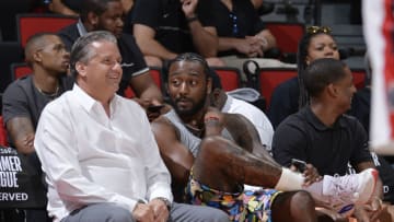 LAS VEGAS, NV - JULY 6: John Wall #2 of the the Washington Wizards enjoys the game between the the Cleveland Cavaliers and the Washington Wizards during the 2018 Las Vegas Summer League on July 6, 2018 at the Cox Pavilion in Las Vegas, Nevada. NOTE TO USER: User expressly acknowledges and agrees that, by downloading and/or using this Photograph, user is consenting to the terms and conditions of the Getty Images License Agreement. Mandatory Copyright Notice: Copyright 2018 NBAE (Photo by David Dow/NBAE via Getty Images)