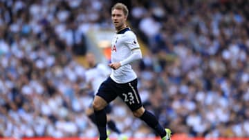 LONDON, ENGLAND - MAY 14: Christian Eriksen of Tottenham Hotspur in action during the Preimer League match between Tottenham Hotspur and Manchester United at White Hart Lane on May 14, 2017 in London, England. Tottenham Hotspur are playing their last ever home match at White Hart Lane after their 118 year stay at the stadium. Spurs will play at Wembley Stadium next season with a move to a newly built stadium for the 2018-19 campaign. (Photo by Richard Heathcote/Getty Images )