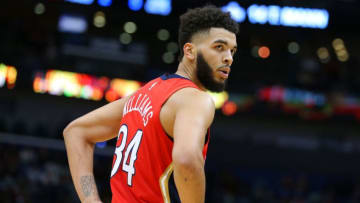 NEW ORLEANS, LOUISIANA - NOVEMBER 14: Kenrich Williams #34 of the New Orleans Pelicans reacts during a game against the LA Clippers at the Smoothie King Center on November 14, 2019 in New Orleans, Louisiana. NOTE TO USER: User expressly acknowledges and agrees that, by downloading and or using this Photograph, user is consenting to the terms and conditions of the Getty Images License Agreement. (Photo by Jonathan Bachman/Getty Images)