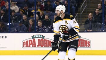 Feb 16, 2016; Columbus, OH, USA; Boston Bruins center David Krejci (46) against the Columbus Blue Jackets at Nationwide Arena. The Bruins won 2-1 in overtime. Mandatory Credit: Aaron Doster-USA TODAY Sports
