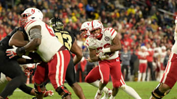 WEST LAFAYETTE, IN - OCTOBER 28: Nebraska Cornhuskers running back Jaylin Bradley (33) finds a seam in the Purdue Boilermakers defense during the Big Ten conference game between the Purdue Boilermakers and the Nebraska Cornhuskers on October 28, 2017, at Ross-Ade Stadium in West Lafayette, Indiana. (Photo by Michael Allio/Icon Sportswire via Getty Images)