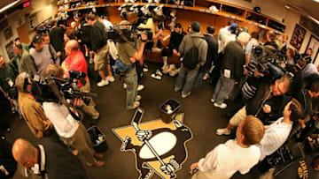 Pittsburgh Penguins logo at Mellon Arena. (Photo by Michael Heiman/Getty Images)