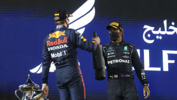 Max Verstappen, Red Bull and Lewis Hamilton, Mercedes, Formula 1 (Photo by GIUSEPPE CACACE/AFP via Getty Images)