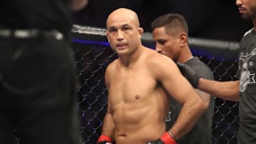 INGLEWOOD, CA - DECEMBER 29: BJ Penn reacts to his submission loss to Ryan Hall in their lightweight bout during the UFC 232 event inside The Forum on December 29, 2018 in Inglewood, California. (Photo by Christian Petersen/Zuffa LLC/Zuffa LLC via Getty Images)