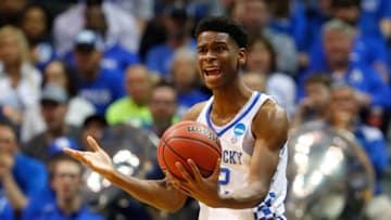 ATLANTA, GA - MARCH 22: Shai Gilgeous-Alexander #22 of the Kentucky Wildcats reacts to a call in the second half against the Kansas State Wildcats during the 2018 NCAA Men's Basketball Tournament South Regional at Philips Arena on March 22, 2018 in Atlanta, Georgia. (Photo by Kevin C. Cox/Getty Images)