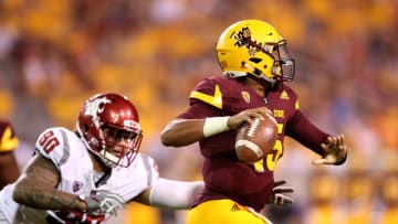 Oct 22, 2016; Tempe, AZ, USA; Arizona State Sun Devils quarterback Dillon Sterling-Cole (15) against the Washington State Cougars at Sun Devil Stadium. Mandatory Credit: Mark J. Rebilas-USA TODAY Sports