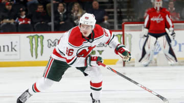 NEWARK, NJ - DECEMBER 20: Jack Hughes #86 of the New Jersey Devils skates during an NHL hockey game against the Washington Capitals on November 20, 2019 at the Prudential Center in Newark, New Jersey. Capitals won 6-3. Devils wore their 1980's heritage uniforms. (Photo by Paul Bereswill/Getty Images)