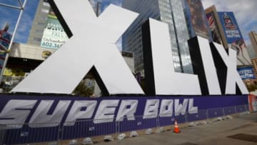 Jan 27, 2015; Phoenix, AZ, USA; The Super Bowl logo sits outside the Phoenix Convention Center in preparation for Super Bowl XLIX at US Airways Center. Mandatory Credit: Kirby Lee-USA TODAY Sports