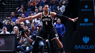 BROOKLYN, NY - JANUARY 15: Jahlil Okafor #4 of the Brooklyn Nets plays defense against the New York Knicks on January 15, 2018 at Barclays Center in Brooklyn, New York. NOTE TO USER: User expressly acknowledges and agrees that, by downloading and or using this Photograph, user is consenting to the terms and conditions of the Getty Images License Agreement. Mandatory Copyright Notice: Copyright 2018 NBAE (Photo by Nathaniel S. Butler/NBAE via Getty Images)