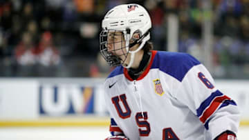VICTORIA , BC - JANUARY 2: Jack Hughes #6 of the United States skates during a quarter-final game versus the Czech Republic at the IIHF World Junior Championships at the Save-on-Foods Memorial Centre on January 2, 2019 in Victoria, British Columbia, Canada. (Photo by Kevin Light/Getty Images)