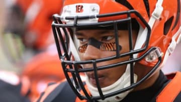 Dec 13, 2015; Cincinnati, OH, USA; Cincinnati Bengals wide receiver Marvin Jones (82) against the Pittsburgh Steelers at Paul Brown Stadium. The Steelers won 33-20. Mandatory Credit: Aaron Doster-USA TODAY Sports