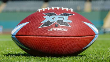 ARLINGTON, TX - FEBRUARY 01: A Dallas Renegades football lays in the grass during the open practice for the XFL Dallas Renegades on February 1, 2020 at Globe Life Park in Arlington, Texas. (Photo by Matthew Pearce/Icon Sportswire via Getty Images)