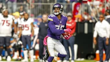 Oct 9, 2016; Minneapolis, MN, USA; Minnesota Vikings cornerback Marcus Sherels (35) returns a punt for a touchdown against the Houston Texans in the second quarter at U.S. Bank Stadium. Mandatory Credit: Bruce Kluckhohn-USA TODAY Sports