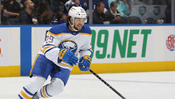 TORONTO, ON - APRIL 12: Vinnie Hinostroza #29 of the Buffalo Sabres skates against the Toronto Maple Leafs during an NHL game at Scotiabank Arena on April 12, 2022 in Toronto, Ontario, Canada. The Sabres defeated the Maple Leafs 5-2. (Photo by Claus Andersen/Getty Images)