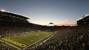 Oct 18, 2014; Eugene, OR, USA; General view of Autzen Stadium between the Oregon Ducks and the Washington Huskies. Mandatory Credit: Scott Olmos-USA TODAY Sports