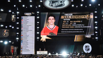 LAS VEGAS, NV - JUNE 21: Trevor Van Riemsdyk is selected by the Las Vegas Golden Knights during the 2017 NHL Awards and Expansion Draft at T-Mobile Arena on June 21, 2017 in Las Vegas, Nevada. (Photo by Ethan Miller/Getty Images)