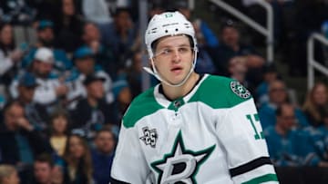 SAN JOSE, CA - APRIL 03: Mattias Janmark #13 of the Dallas Stars looks on during the game against the San Jose Sharks at SAP Center on April 3, 2018 in San Jose, California. (Photo by Rocky W. Widner/NHL/Getty Images) *** Local Caption *** Mattias Janmark