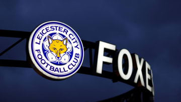 LEICESTER, ENGLAND - FEBRUARY 28: A detailed view of the emblem of Leicester City on a sign on the outside of the stadium prior to the Emirates FA Cup Fifth Round match between Leicester City and Blackburn Rovers at The King Power Stadium on February 28, 2023 in Leicester, England. (Photo by Alex Pantling/Getty Images)