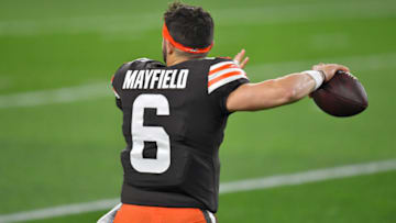 CLEVELAND, OHIO - SEPTEMBER 17: Quarterback Baker Mayfield #6 of the Cleveland Browns warms up prior to the game against the Cincinnati Bengals at FirstEnergy Stadium on September 17, 2020 in Cleveland, Ohio. The Browns defeated the Bengals 35-30. (Photo by Jason Miller/Getty Images)