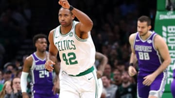 BOSTON, MASSACHUSETTS - MARCH 14: Al Horford #42 of the Boston Celtics celebrates after scoring against the Sacramento Kings during the first quarter at TD Garden on March 14, 2019 in Boston, Massachusetts. (Photo by Maddie Meyer/Getty Images)